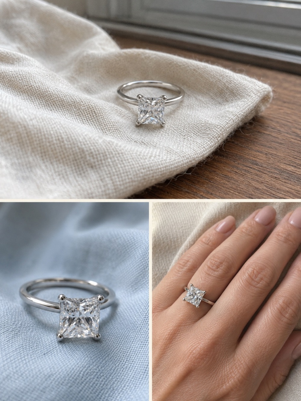 2CT Princess Cut Moissanite 925 Sterling Silver Solitaire Engagement Ring Bridal